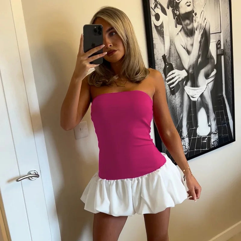 שמלת מיני סטרפלס בגזרת בלון  - Baylor