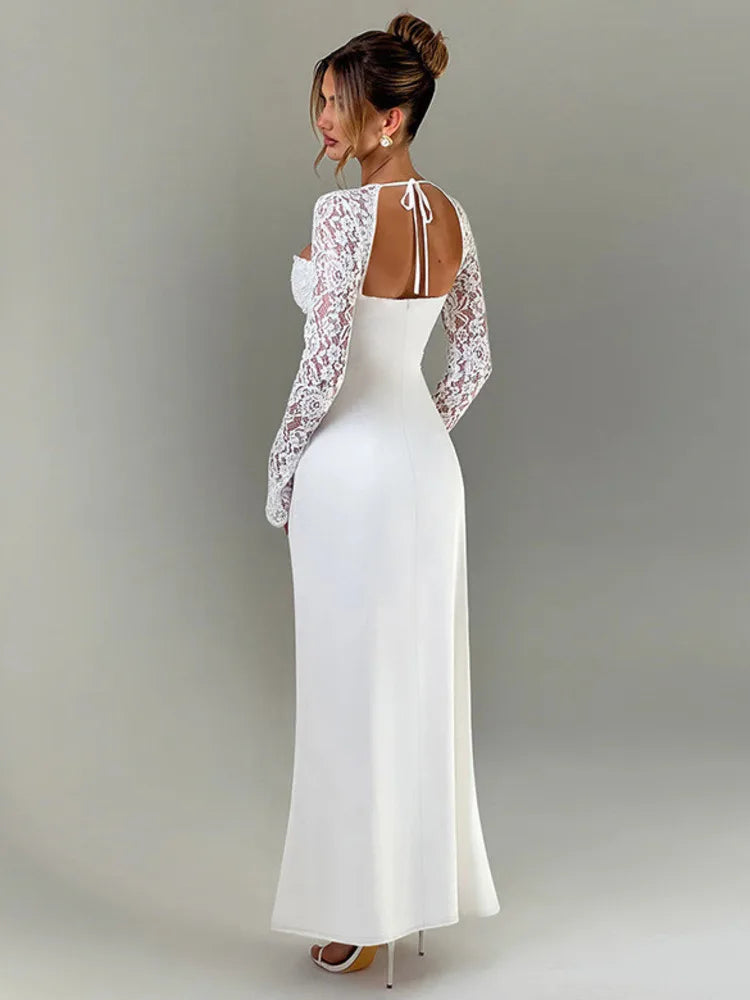 שמלת מקסי בעיצוב שסע ושרוולי תחרה - קלריסה