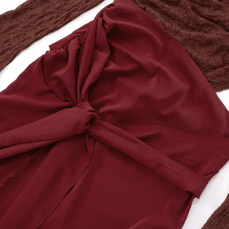 שמלת מקסי בעיצוב שסע ותחרה בעיטור קשירה - WINE