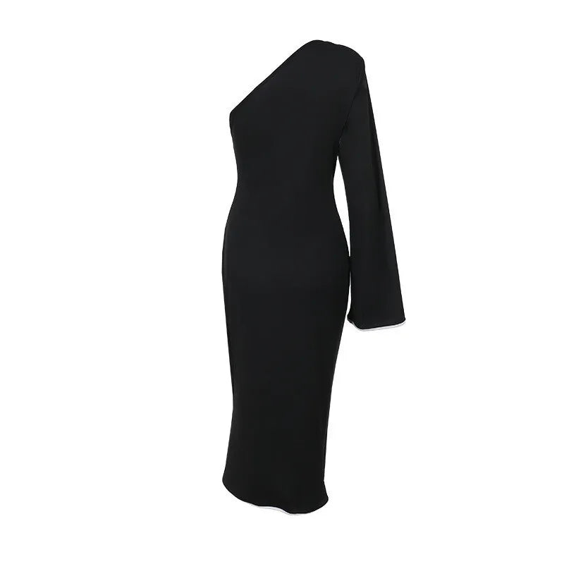 שמלת מידי סרוגה שרוול אחד בעיטור קשירת מעטפת - תהילה