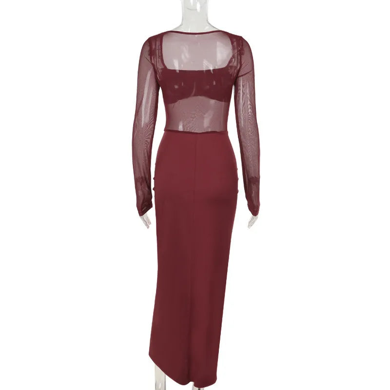 שמלת מקסי בעיצוב כיווצים ורשת - לאורן