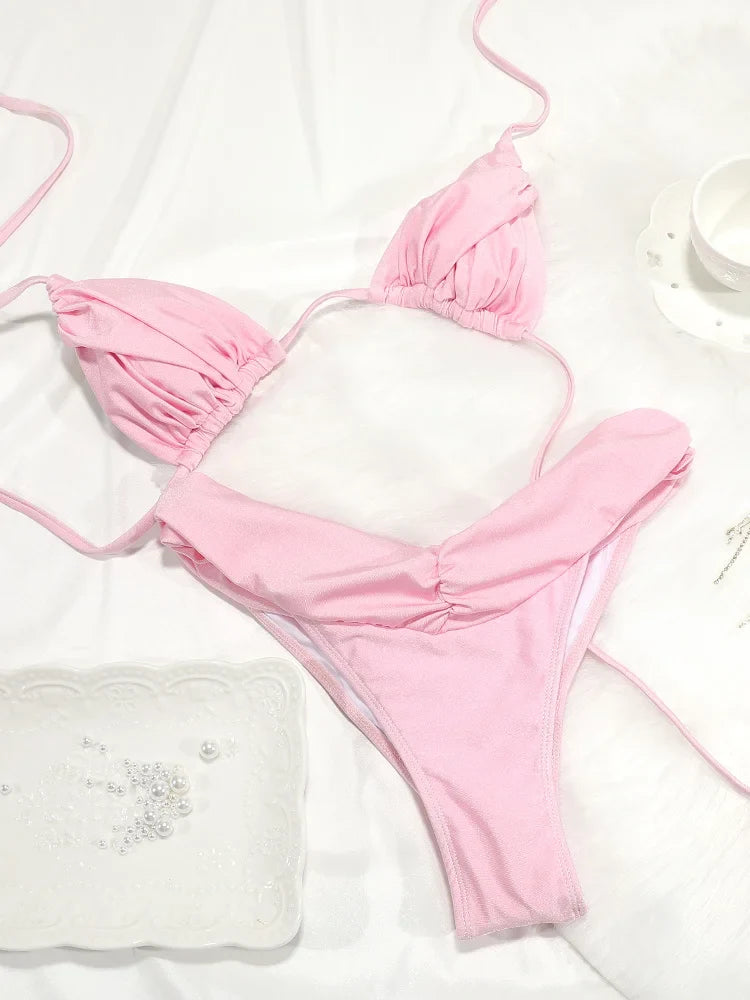 Triangle swimsuit, scrunch, tie-up, Brazilian bottom - Starcy