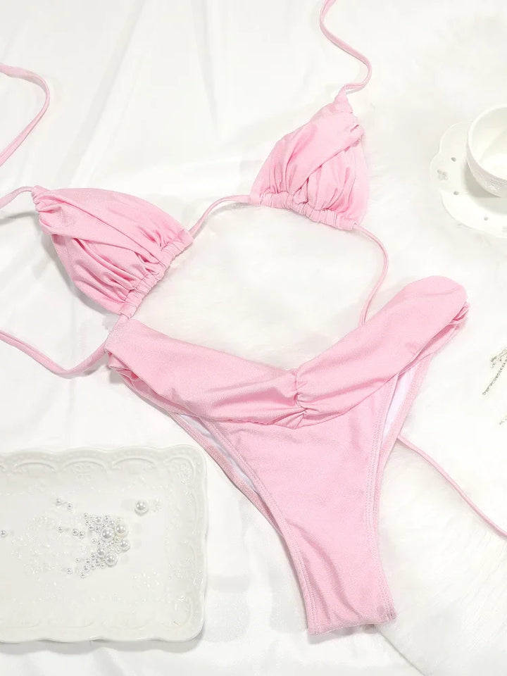 Triangle swimsuit, scrunch, tie-up, Brazilian bottom - Starcy