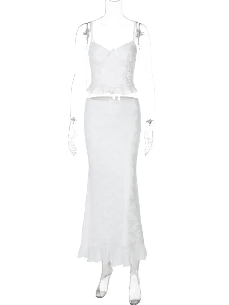 סט תחרה שני חלקים טופ גופיה וחצאית מקסי - מישל