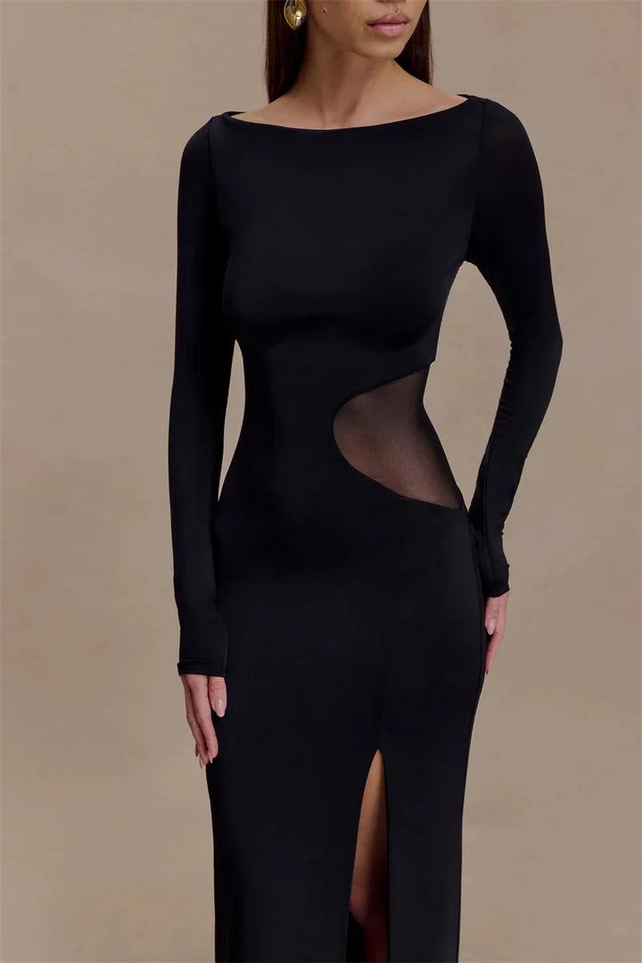 Maxi dress with slit and mesh design - ALONA