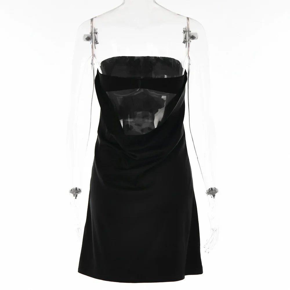 שמלת מיני סטרפלס סאטן - סקיי