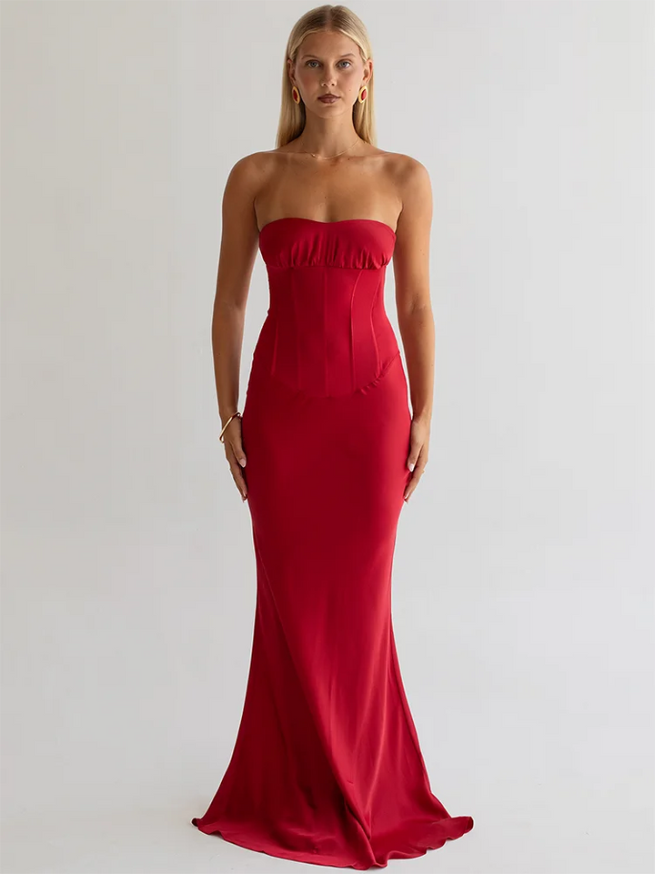 Strapless maxi dress with a back tie - ELINA