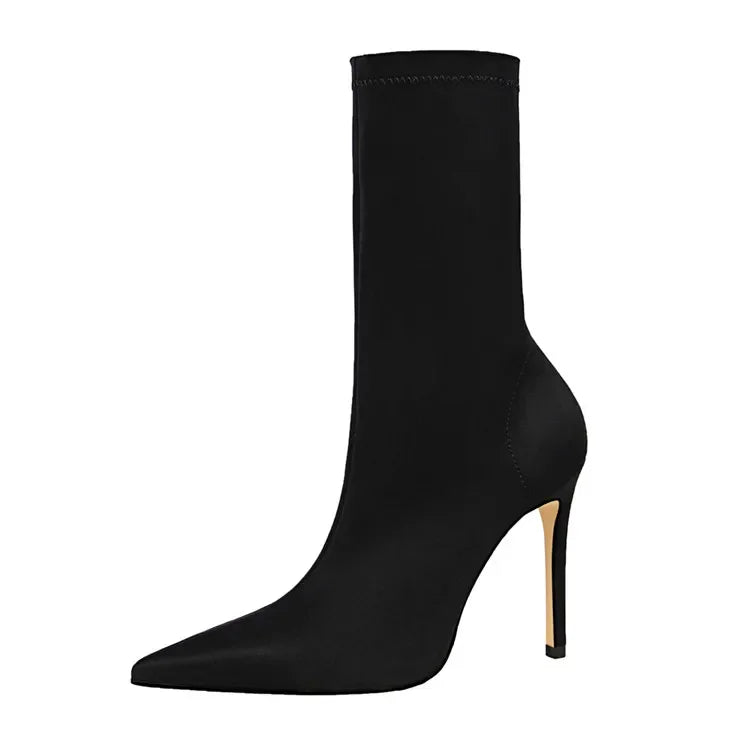 Silk fabric pointed heel boots - Margot