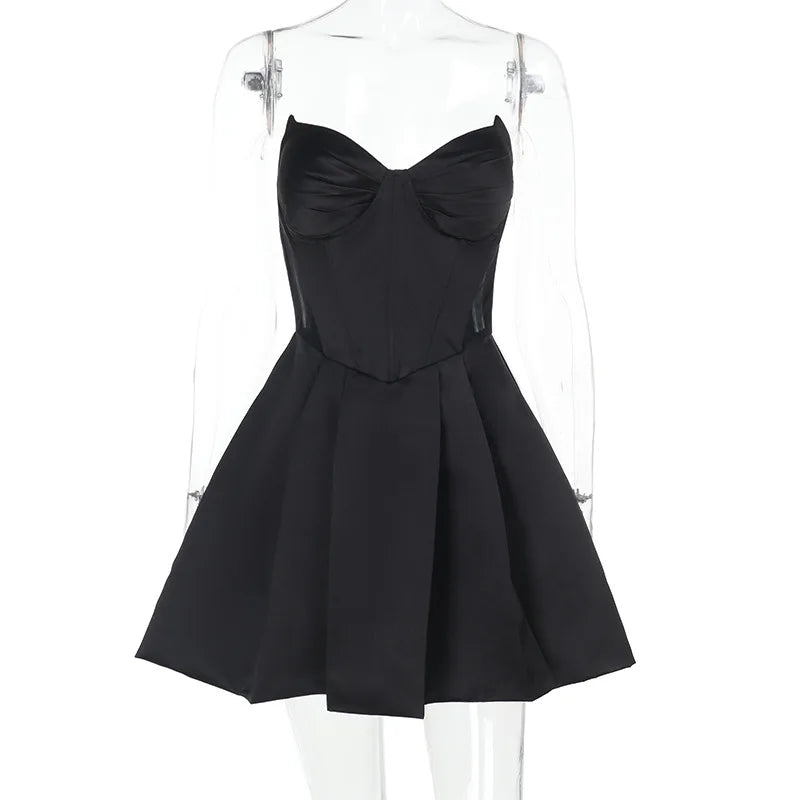 שמלת מיני סטרפלס סאטן בגזרת A - אלינה