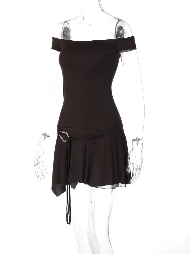 שמלת מיני בעיטור חגורת מותן כתפיים חשופות - Antonella