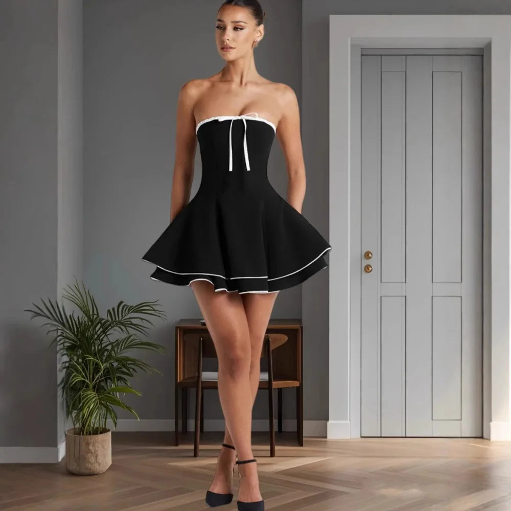 שמלת מיני סטרפלס מלמלה בגזרת A - Jolie