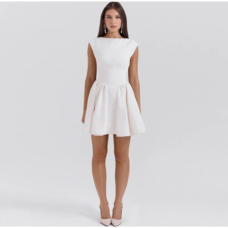 שמלת מיני בד פשתן בגזרת A גב פתוח - מרלין