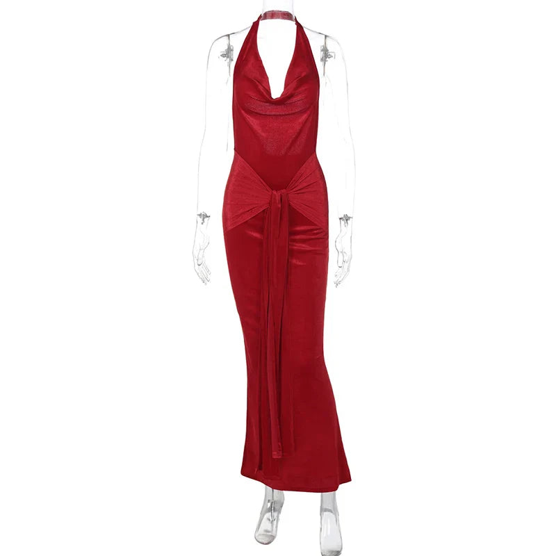 שמלת מקסי קטיפה בעיטור קשירה - מריאנלה