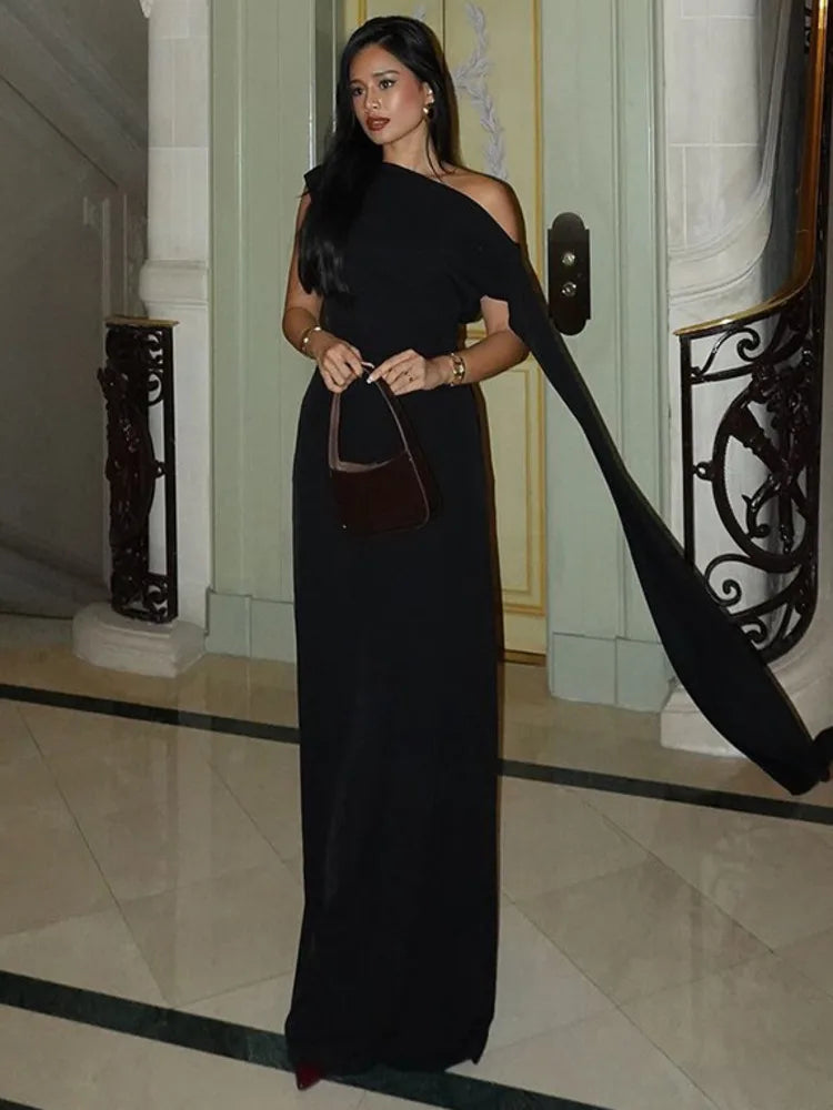 שמלת ערב מקסי אלגנטית גב פתוח בעיטור שובלים - עטרת