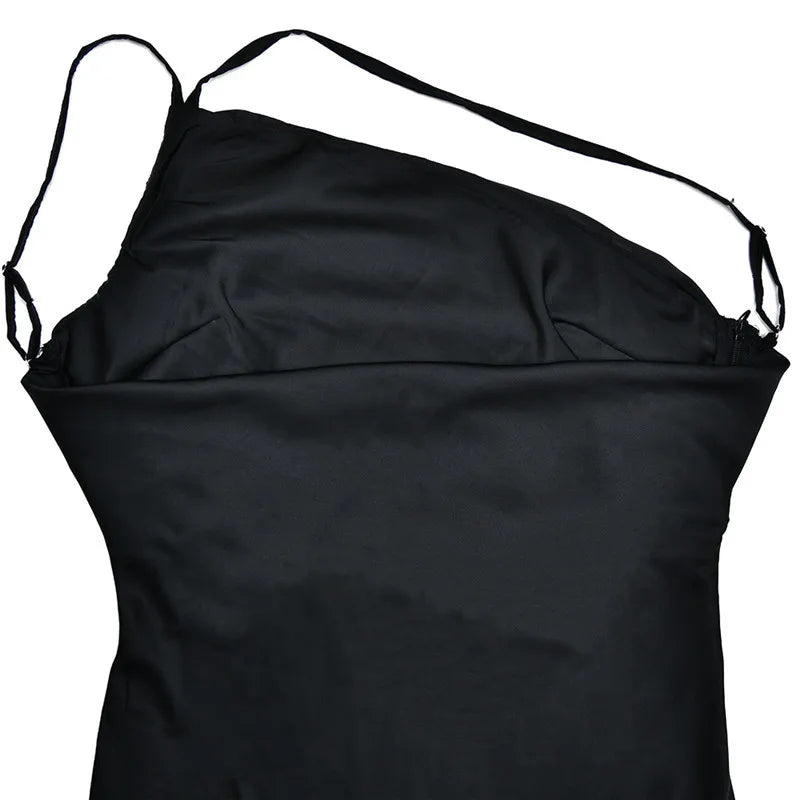 שמלת מקסי סאטן גב פתוח כתפייה אחת - ג'יין