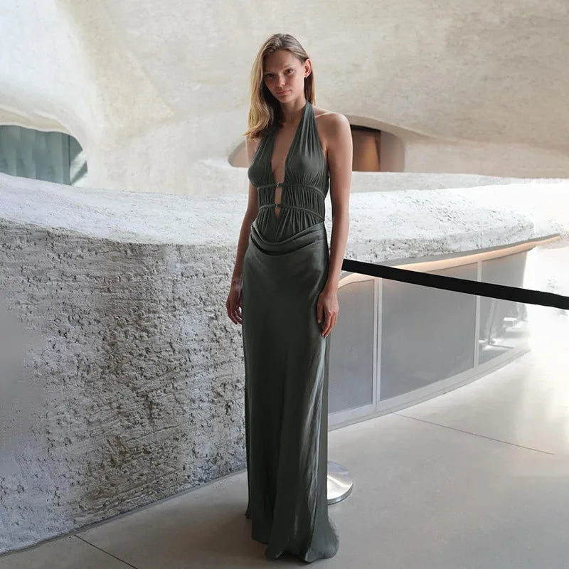 שמלת מקסי חלק תחתון סאטן - NAYA