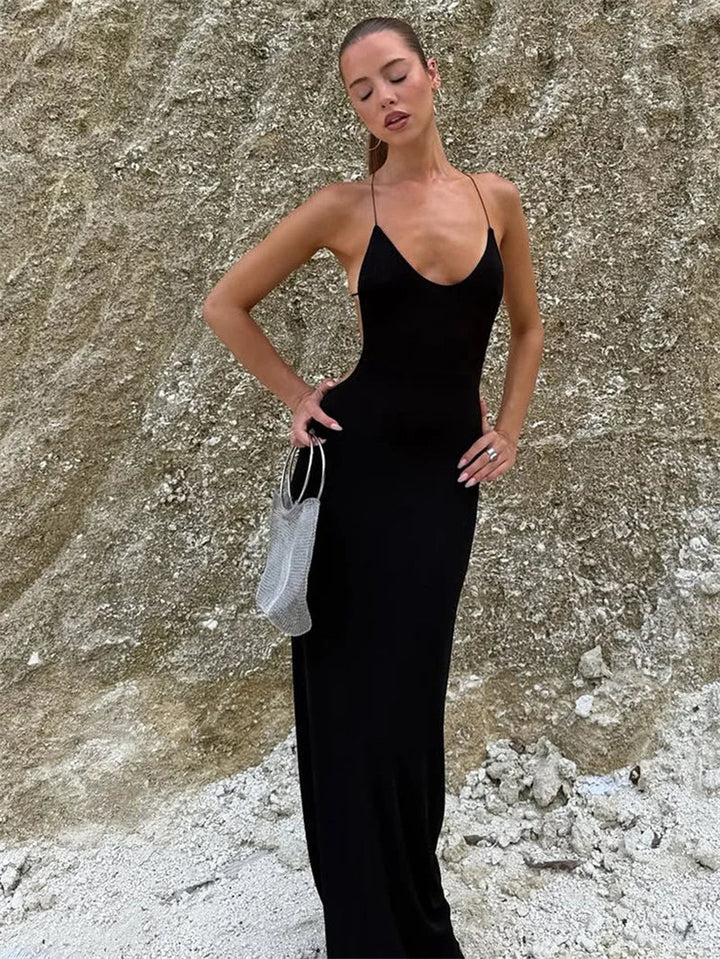Knitted maxi dress with an open back - Louis