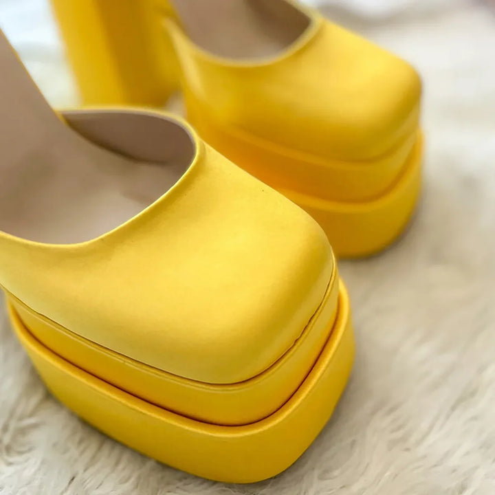 Platform doll shoes in silk satin fabric decorated with diamonds - Melis