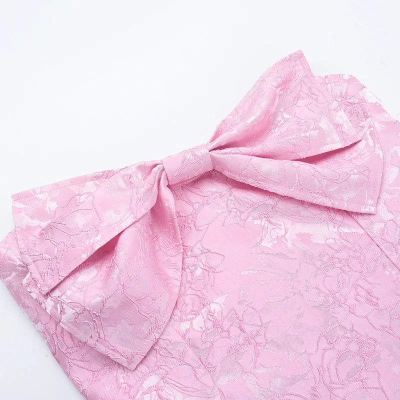 שמלת מיני סטרפלס בגזרת A בעיטור פפיון ורקמת איורי פרחים - אלינה