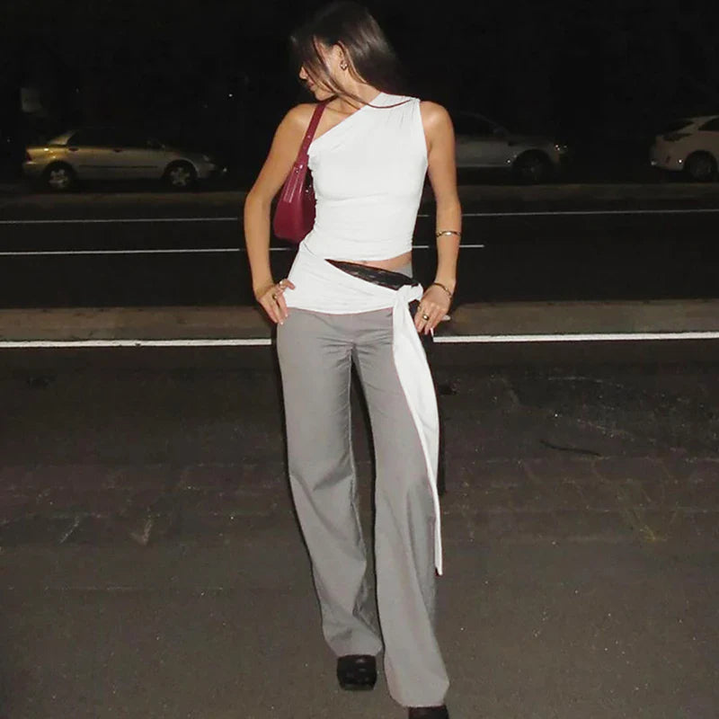 Asymmetrical tank top with tie detail - Nix