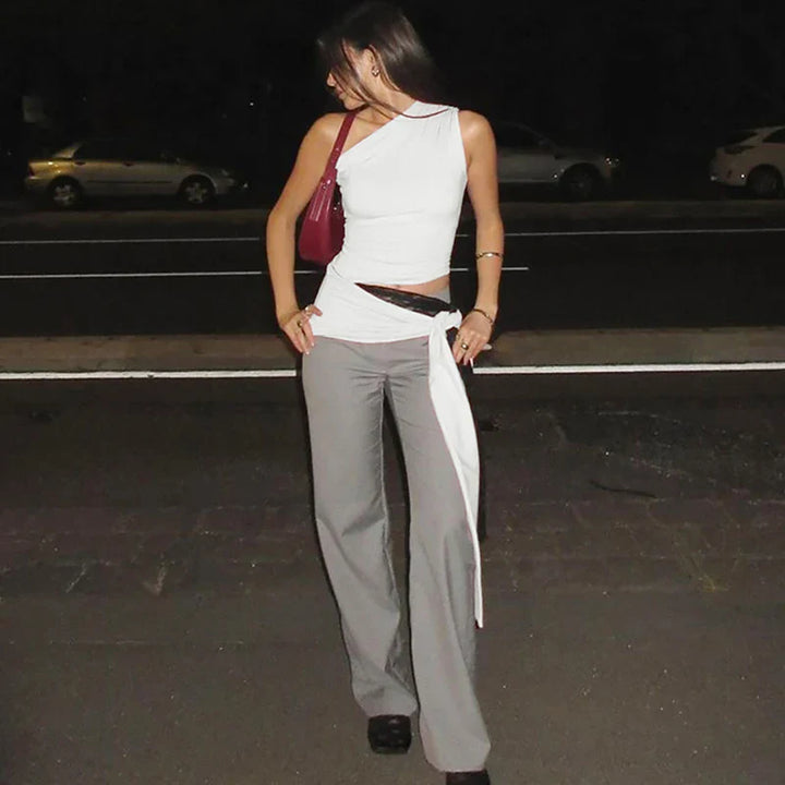 Asymmetrical tank top with tie detail - Nix