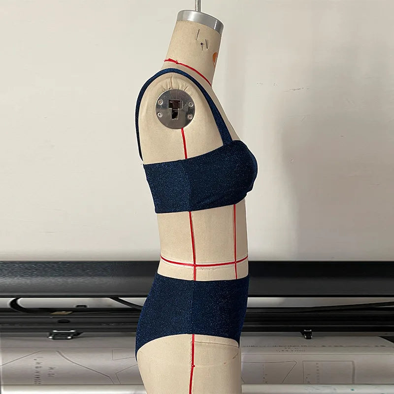 בגד ים ביקיני נצנצים תחתון גזרה גבוהה - שירלי