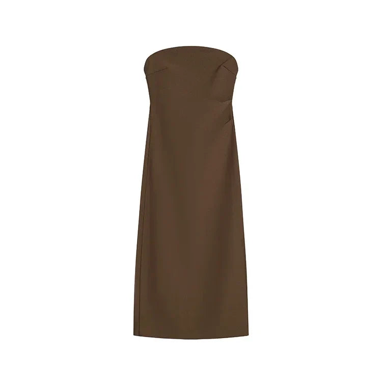 שמלת מידי סטרפלס אלגנטית בעיטור שסע - קורל