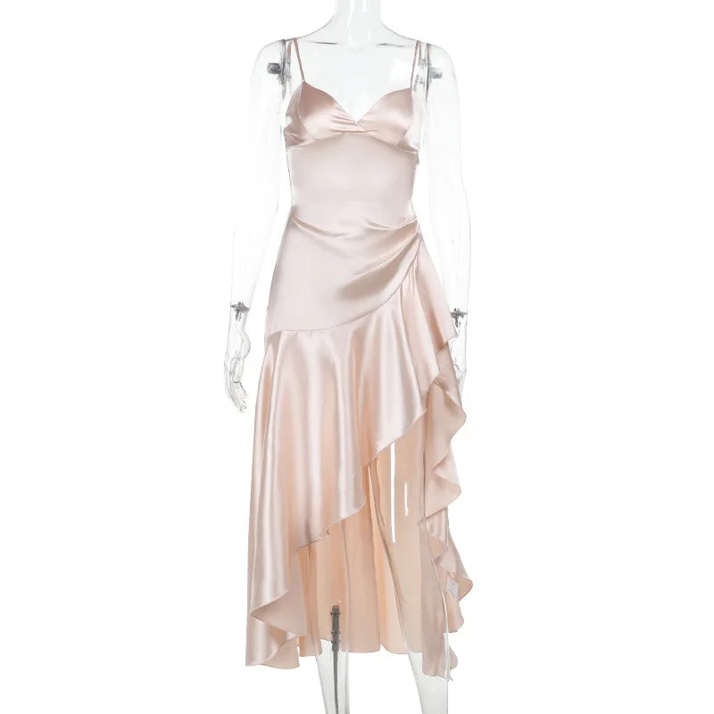 שמלת מקסי סאטן מלמלה בעיטור שסע - סיאנה