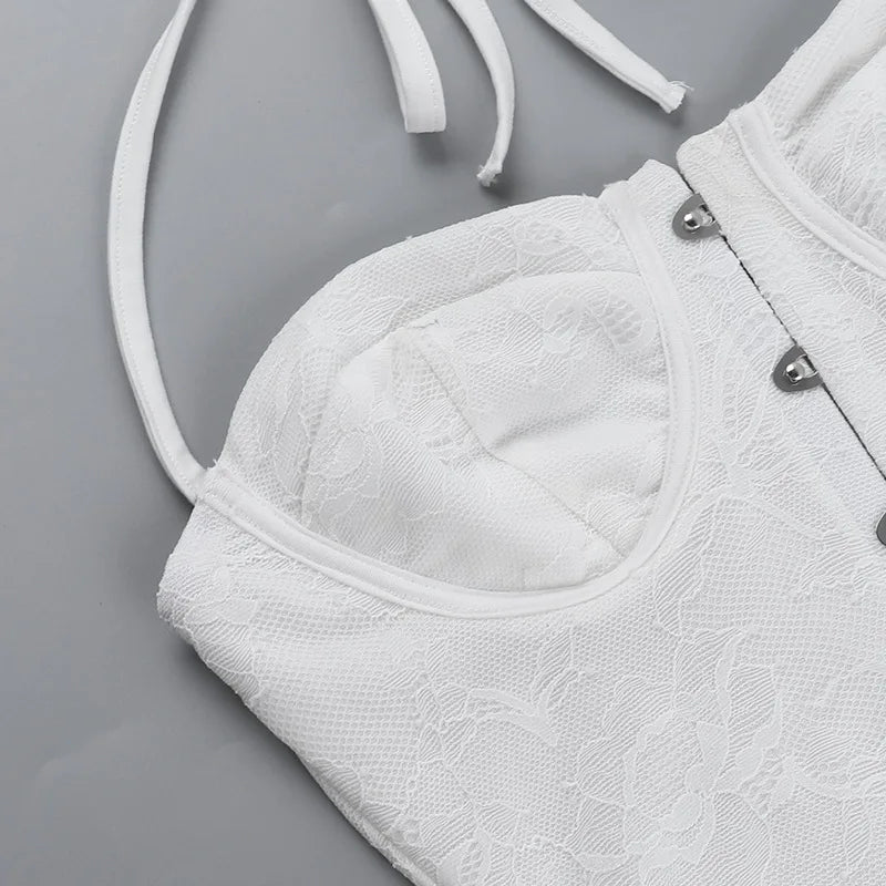 שמלת מיני כיווצים צמודה בעיצוב מחוך תחרה סגירת סיכות גב פתוח - אמילי