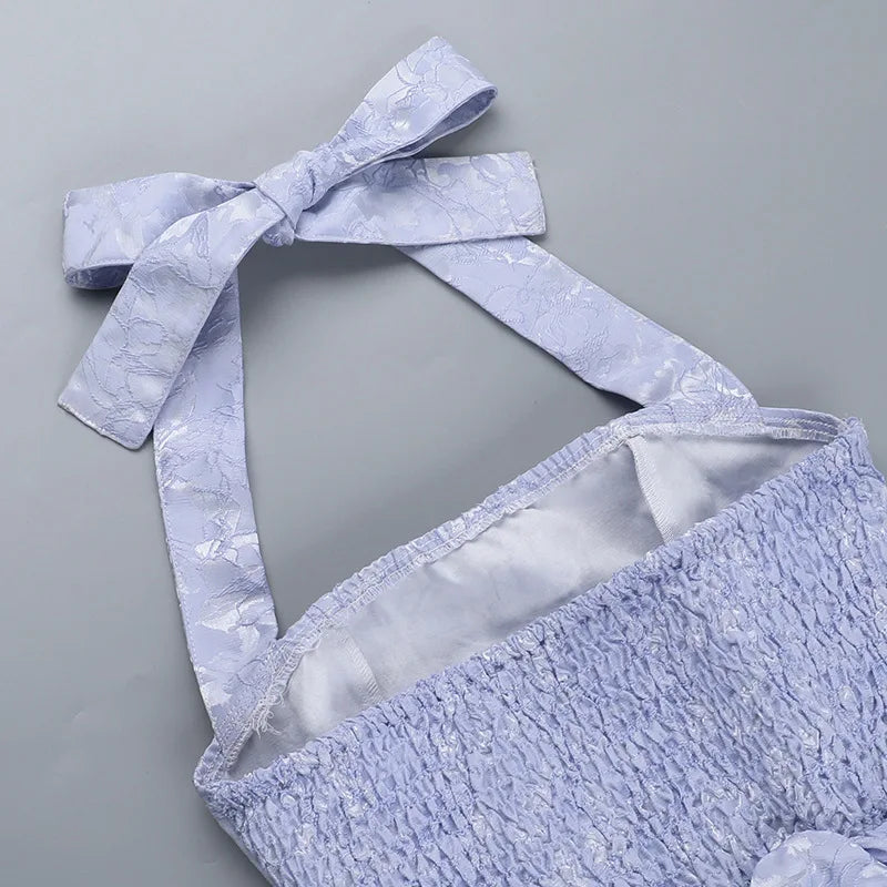 שמלת מיני בגזרת A בעיצוב רקמת איורי פרחים קשירה בצוואר - אל אריה