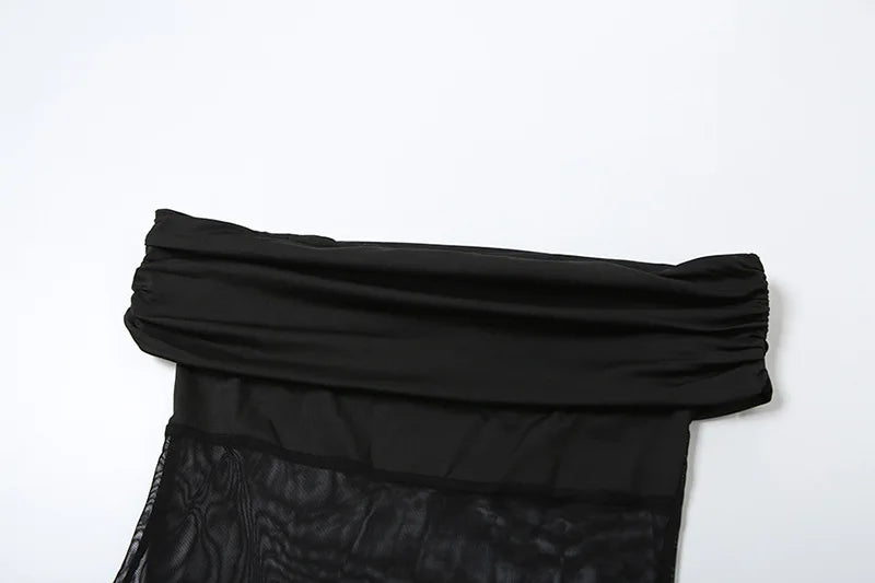 אוברול בד מחטב בעיצוב רשת וכתפיים חשופות מכנסי פדלפון - מאיילין