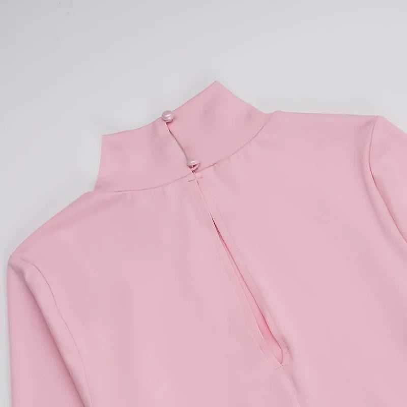 שמלת מקסי גולף בעיטור כיווצים - ורדית