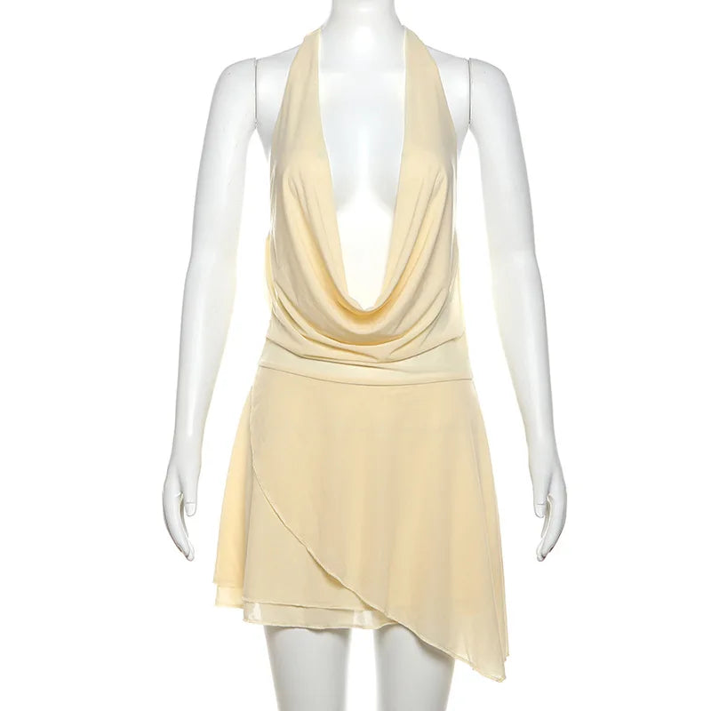 שמלת מיני מלמלה שיפון צווארון נופל גב פתוח - Juliana