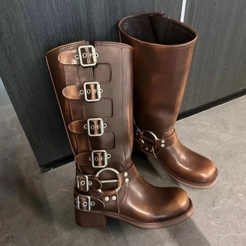 Faux leather boots with belt buckles - Tennessee