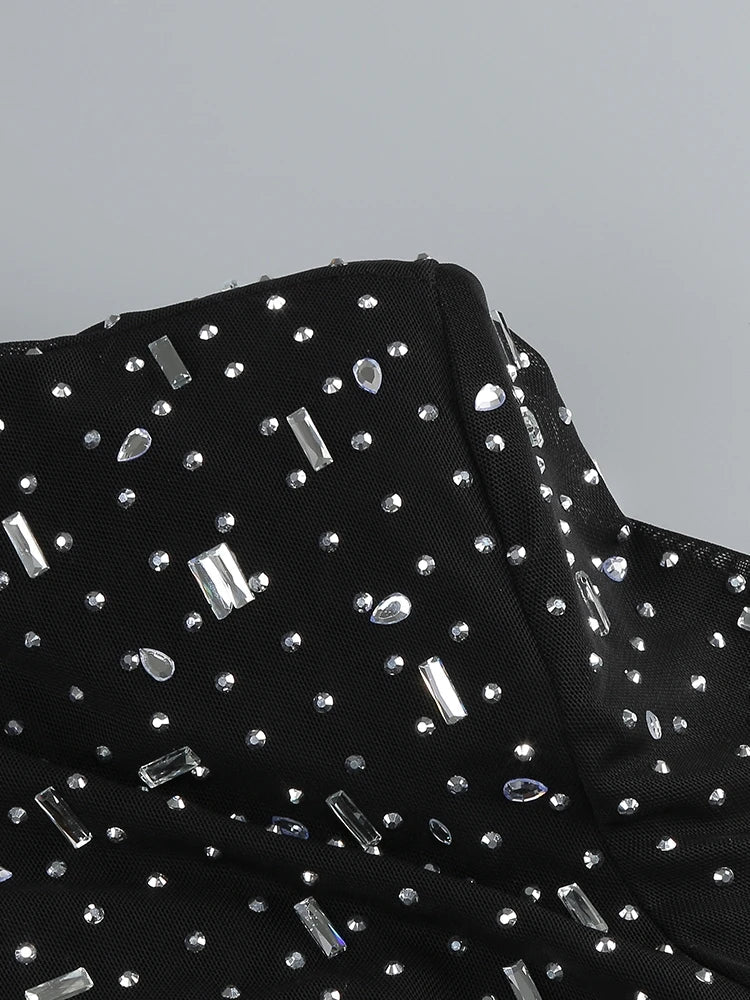 שמלת ערב מקסי יוקרתית בעיטור יהלומים מנצנצים צווארון גולף - Emerson