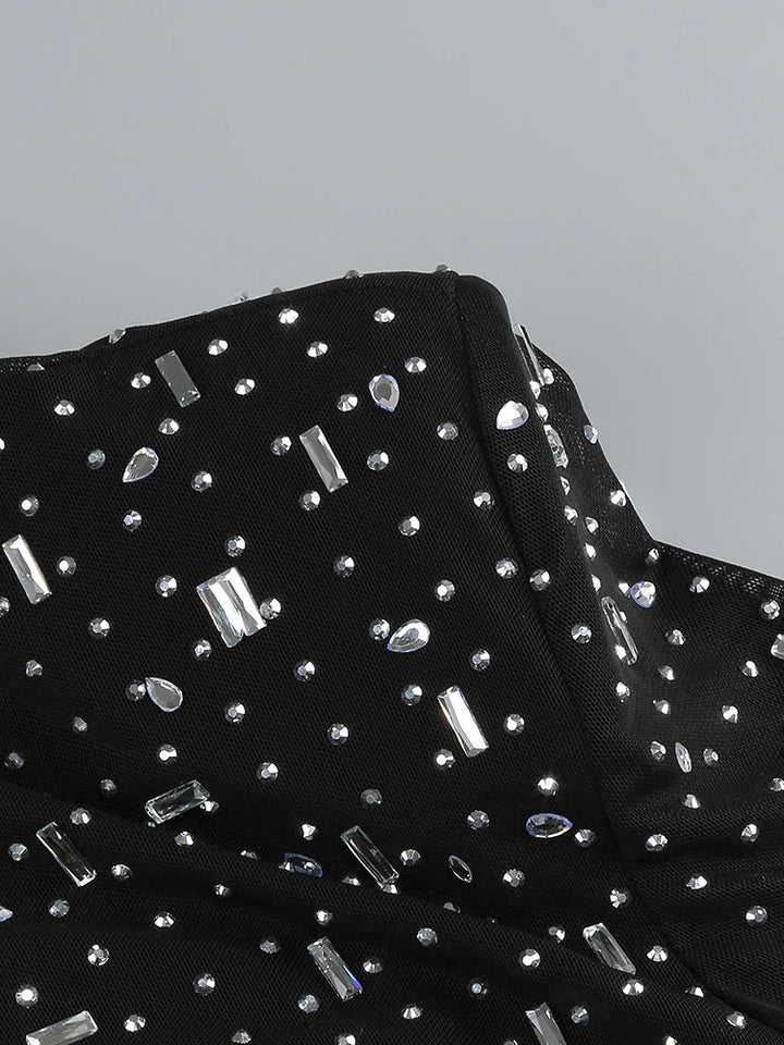 Luxurious maxi evening dress with sparkling diamond embellishment and turtleneck - Emerson
