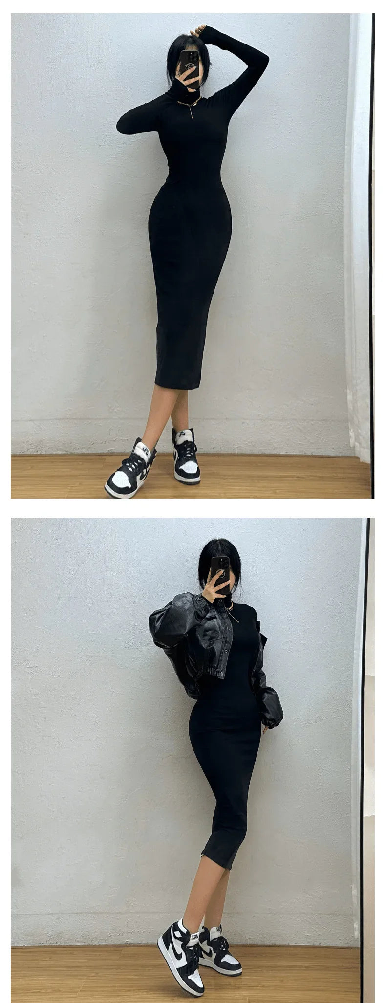 שמלת מידי סרוגה צמודה צווארון גולף - Kira