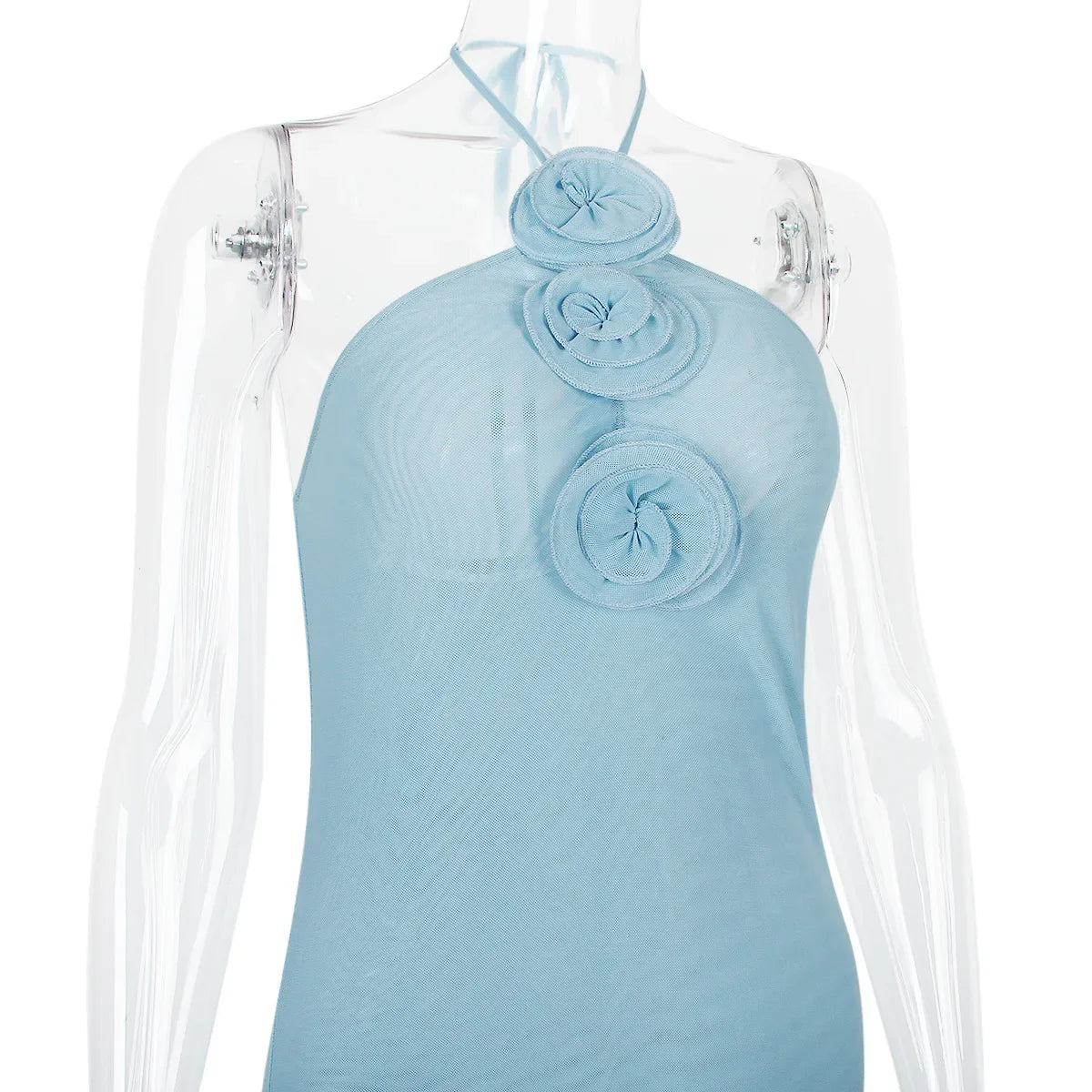 שמלת מקסי שיפון רשת קולר בעיטור פרחים - פלורנסייה