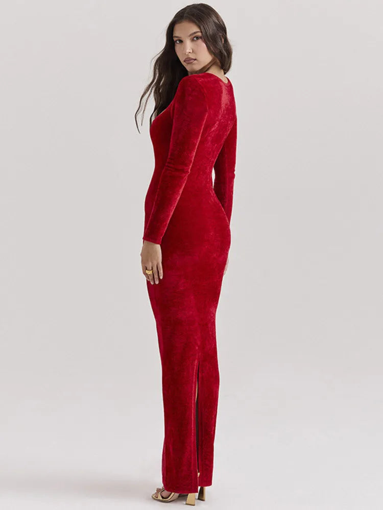 שמלת מקסי קטיפה צמודה - AMOR