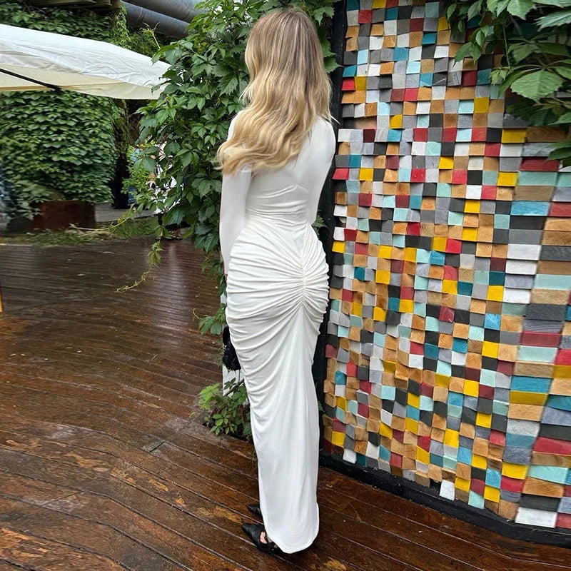 שמלת מקסי כיווצים צווארון גולף בעיטור שסע - Brianna