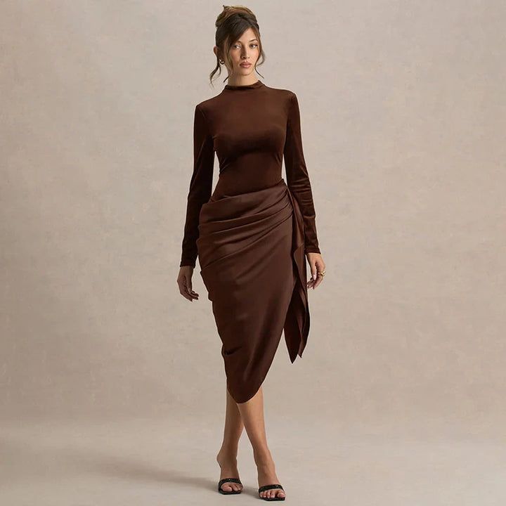 Asymmetrical satin midi dress - NIRA