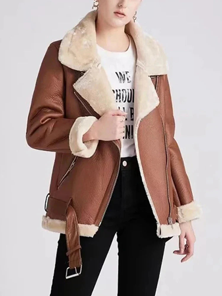 מעיל עור פרווה פנימית - אלנה