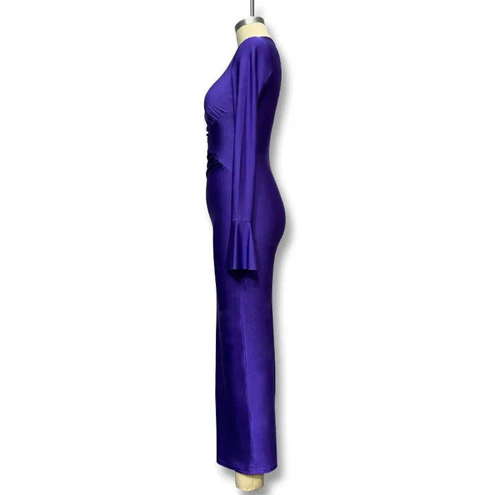 Ruched Shiny Fabric and Shaping Maxi Dress - Anahel