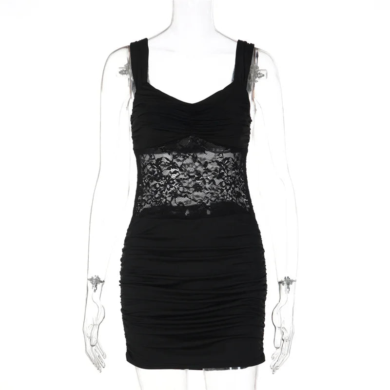 Ruched mini dress with a lace design - ORA