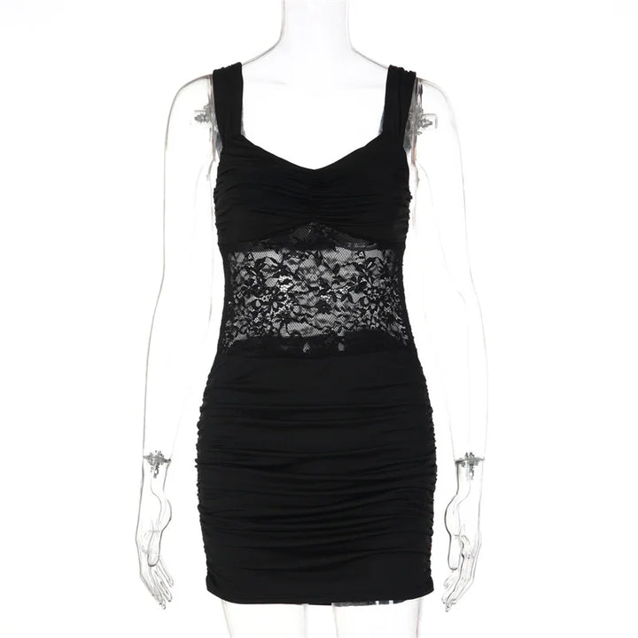 Ruched mini dress with a lace design - ORA
