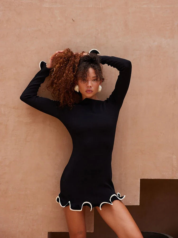 שמלת מיני/מקסי/סטרפלס סרוגה בעיטור גלים - RONNIE