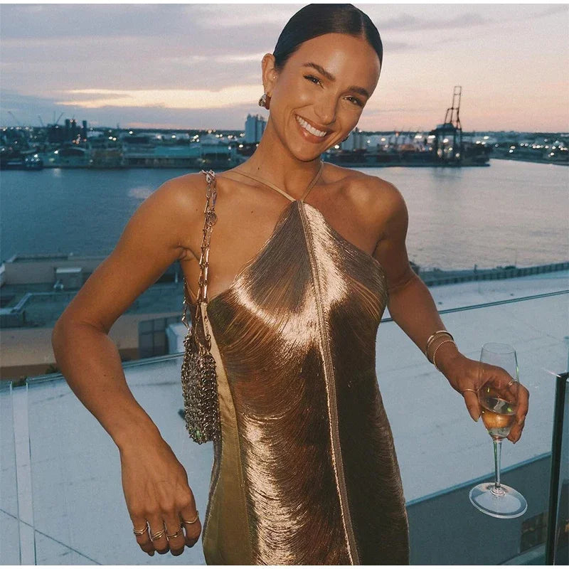 שמלת מיני חוטים מבריקים גב פתוח - Georgia