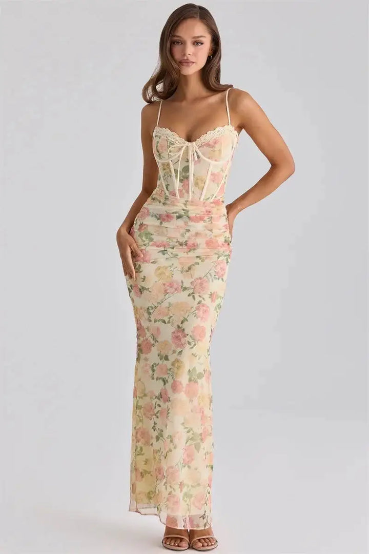 Floral chiffon maxi dress with a corset design - Liana