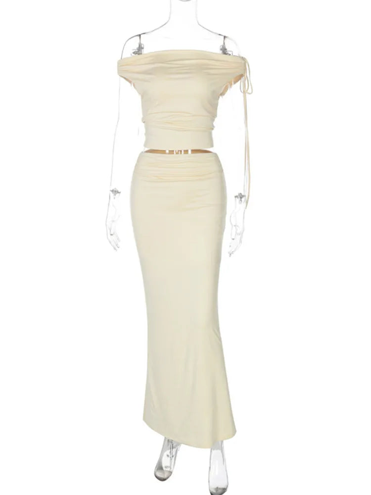 סט שני חלקים חצאית מקסי וחולצת כתפיים חשופות - ינאי