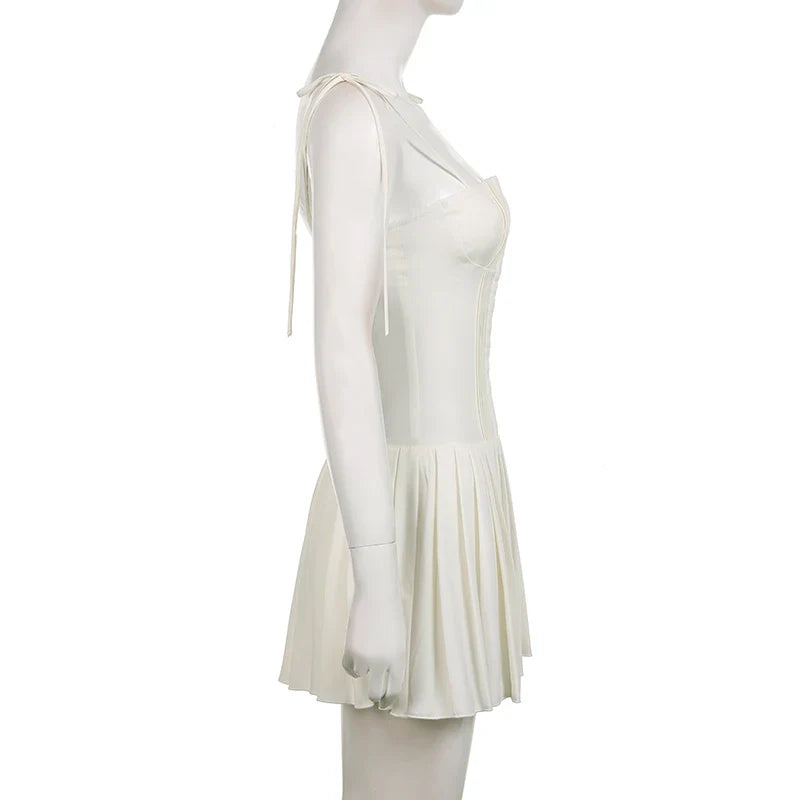 שמלת מיני סגירת סיכות קשירה בכתפיות - רונילי